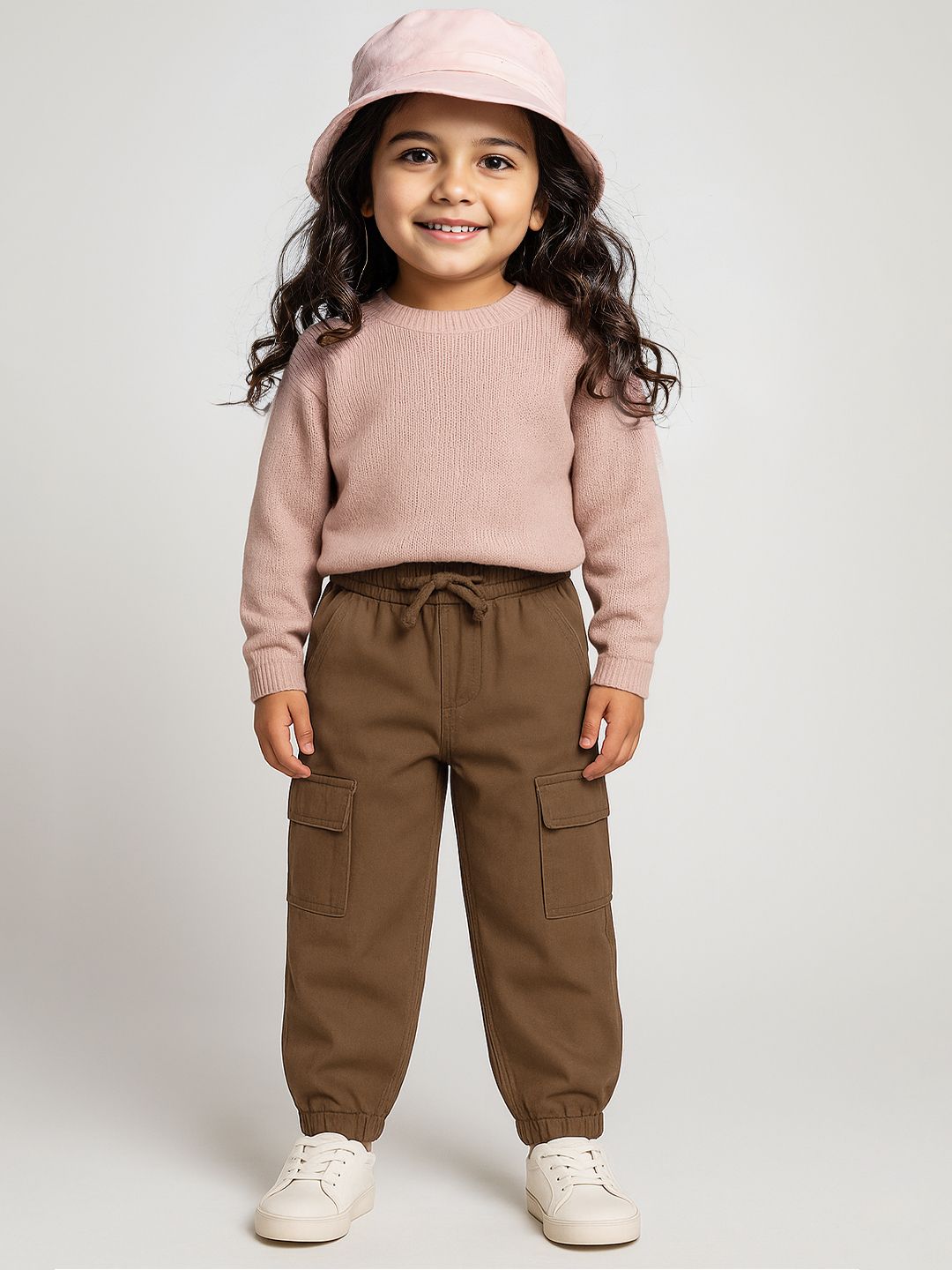 Solids: Earthy Brown Girls Cotton Joggers (2-8 Yrs) Online
