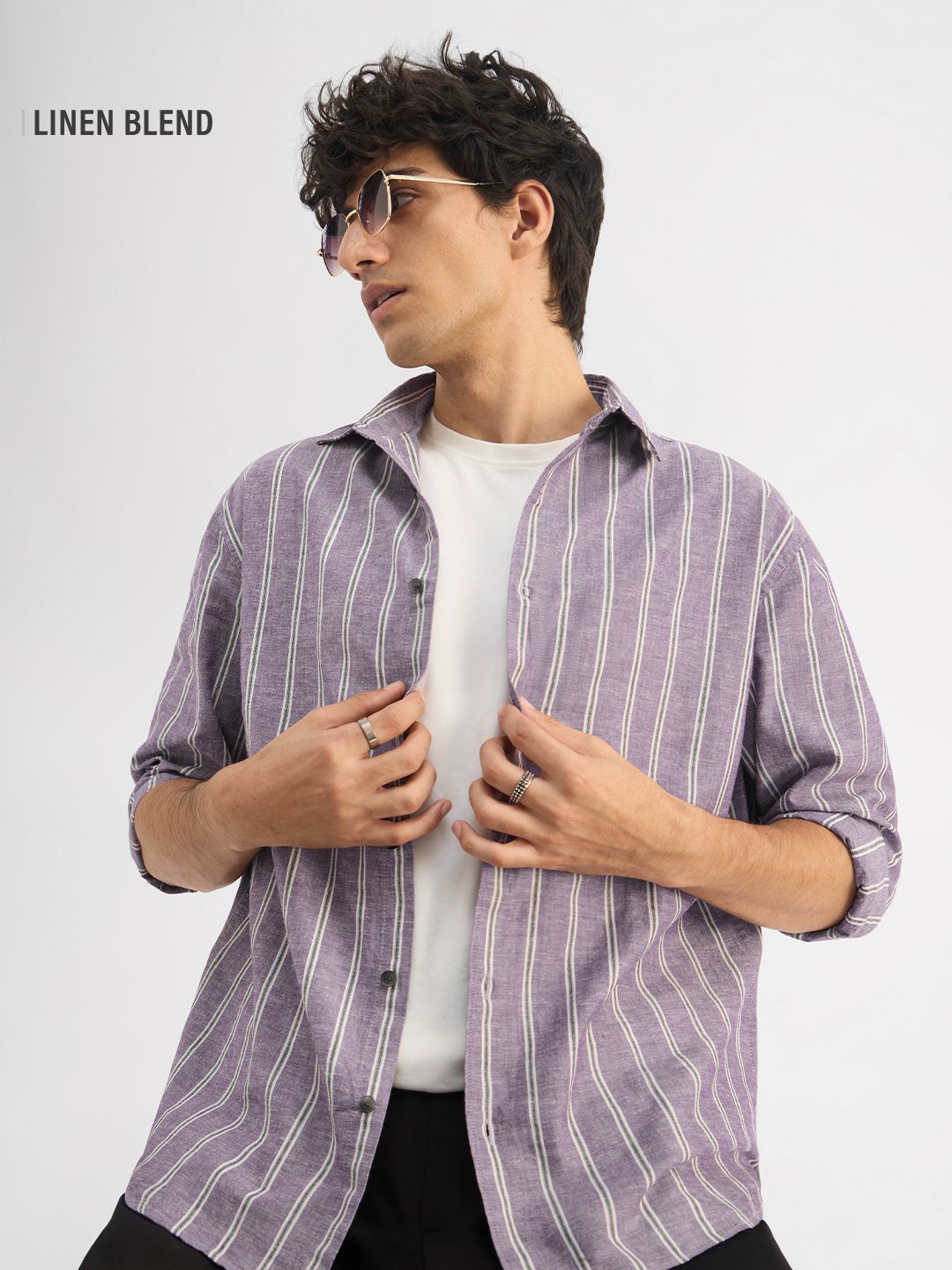 Cotton Linen Stripes: Berry Plum Cotton Linen Shirts Online