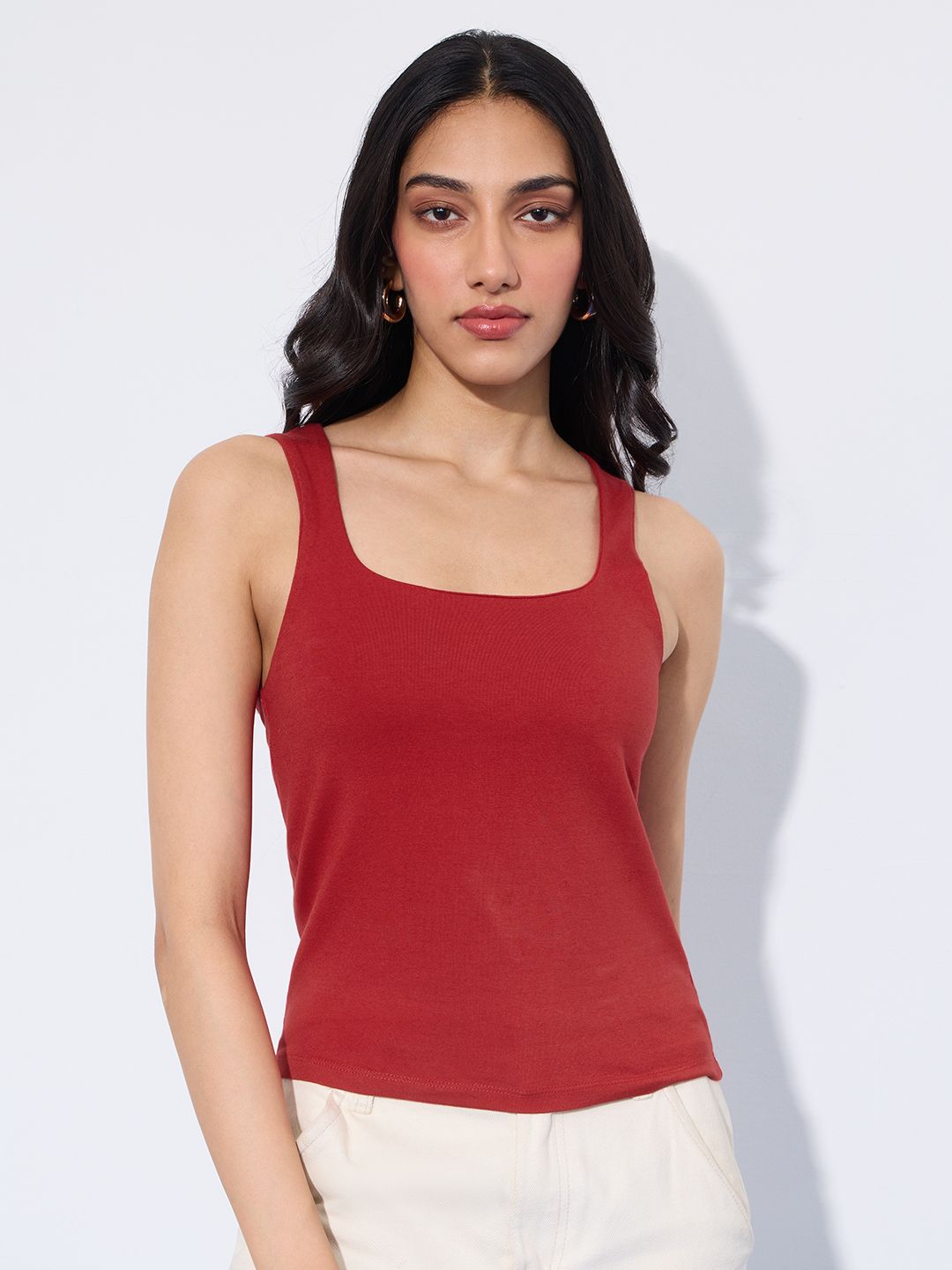 Buy Solid Tank Top: Fire Red Women Tank Tops Online
