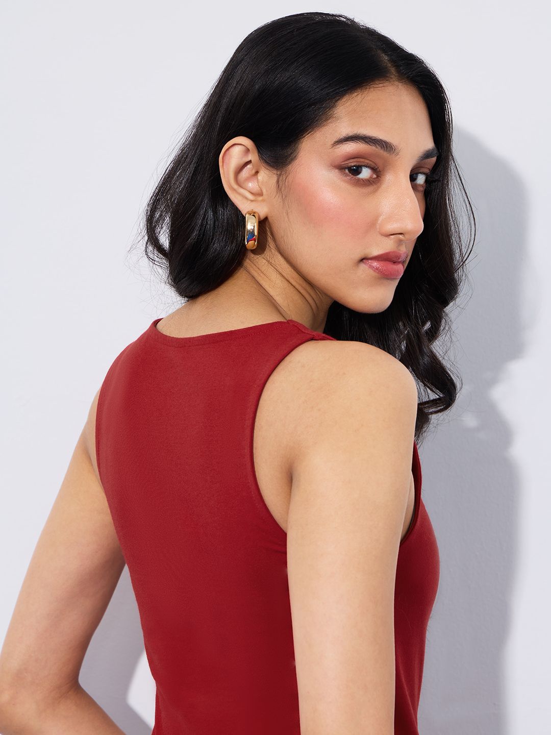 Buy Solid Tank Top: Fire Red Women Tank Tops Online
