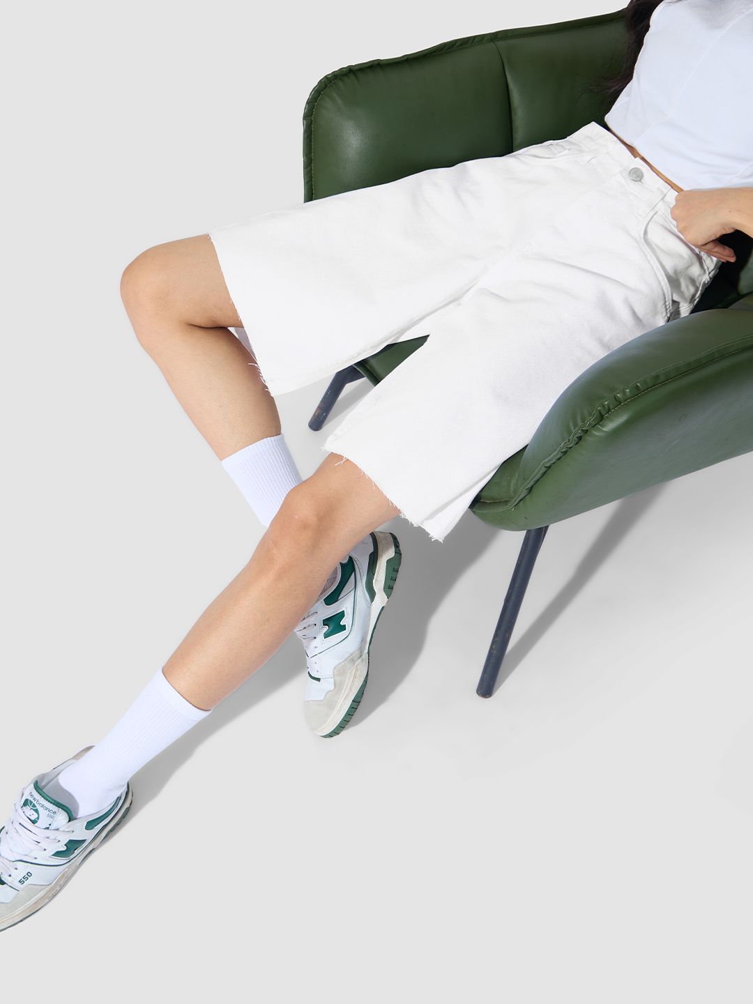 Denim Bermuda: Pearl White Women Bermuda Shorts Online