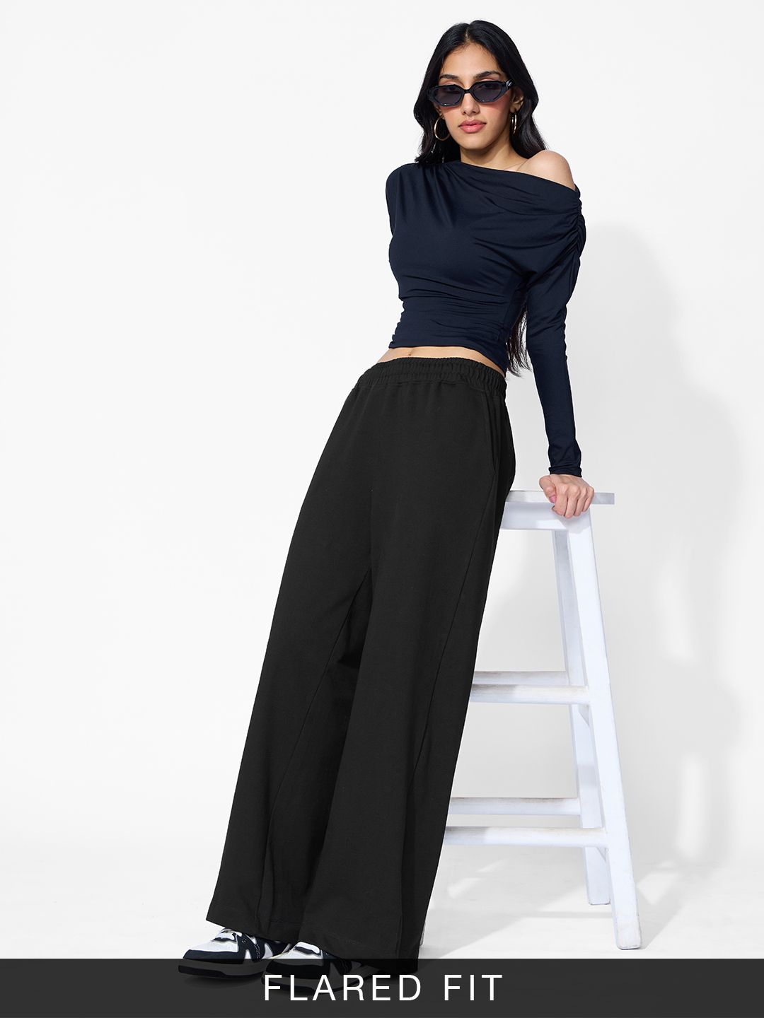 Flared Joggers: Inky Black Women Flared Joggers Online