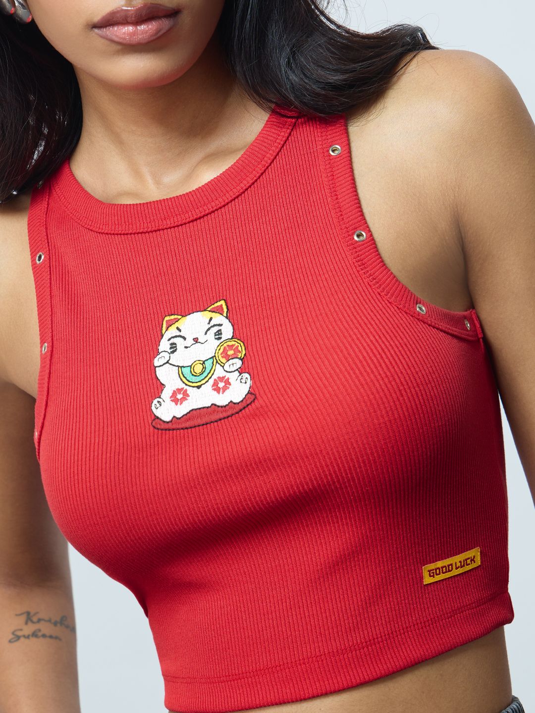 Ribbed Tank Top: Lucky Cat Women Tank Tops online