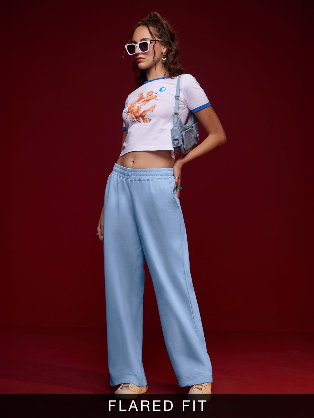 Flared Joggers: Powder Blue Women Flared Joggers Online