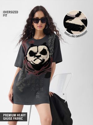 Kung Fu Panda: Angry Panda Women Oversized T-Shirt Dresses By Kung Fu Panda