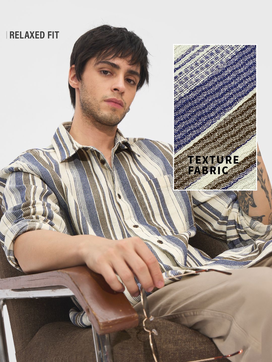 Buy Stripes: Cream, Blue Men Shirts Online