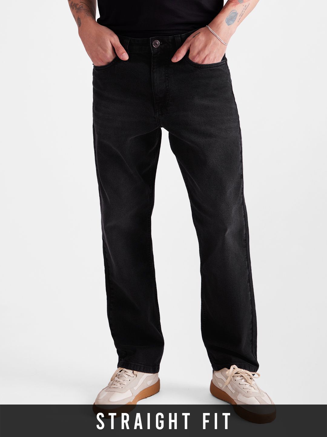 Buy Solids: Black (Straight Fit) Men Straight Fit Jeans Online
