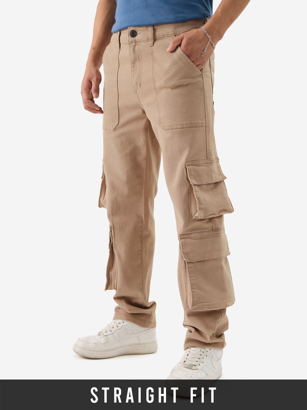 Solids: Oak Buff Men Cargo Jeans