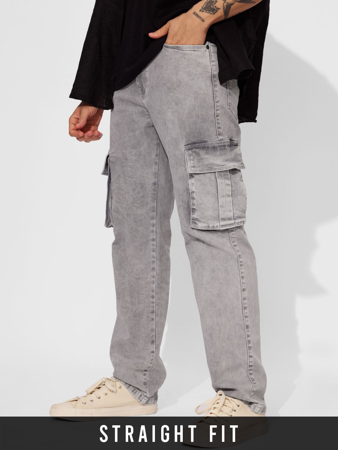 Denim: Ash (Straight Fit) Men Cargo Jeans