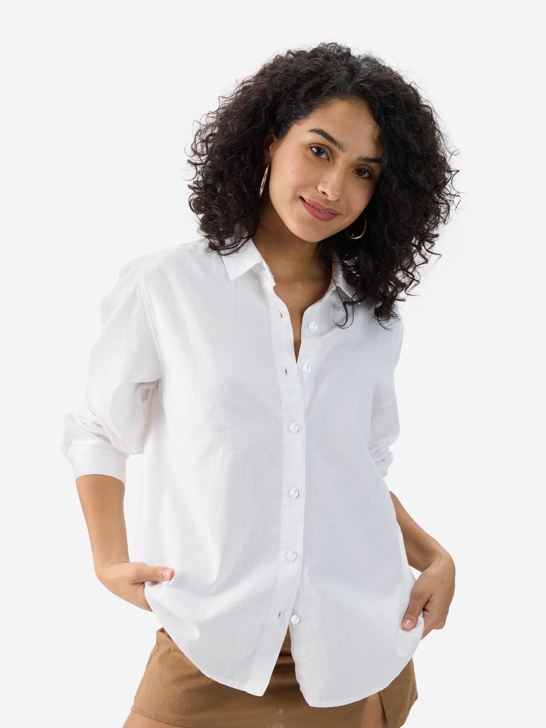 Cotton Linen Shirt: White Women Boyfriend Shirts online