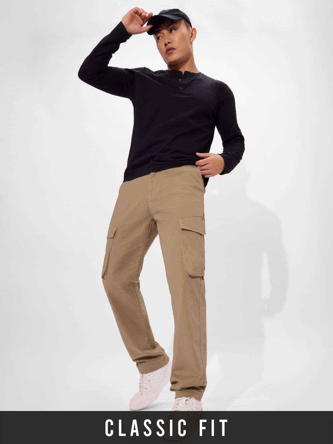 Solids: Dark Beige Men Cargo Pants