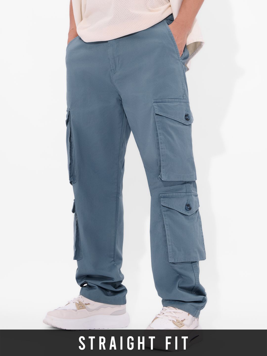 Solids: Steel Blue Men Cargo Pants