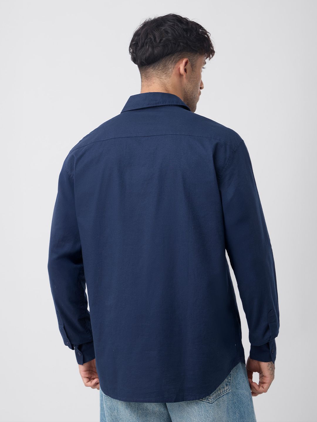 Buy Cotton Linen: Prussian Blue Cotton Linen Shirts