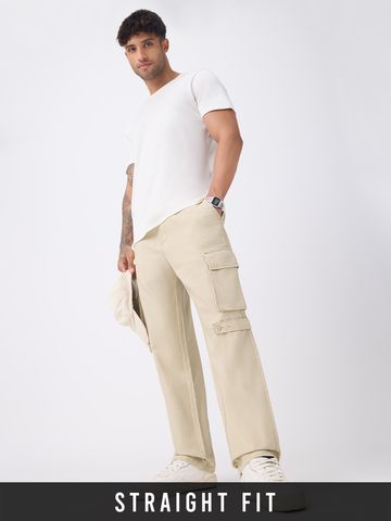 Textured Cargo Pants: Creme undefined Online