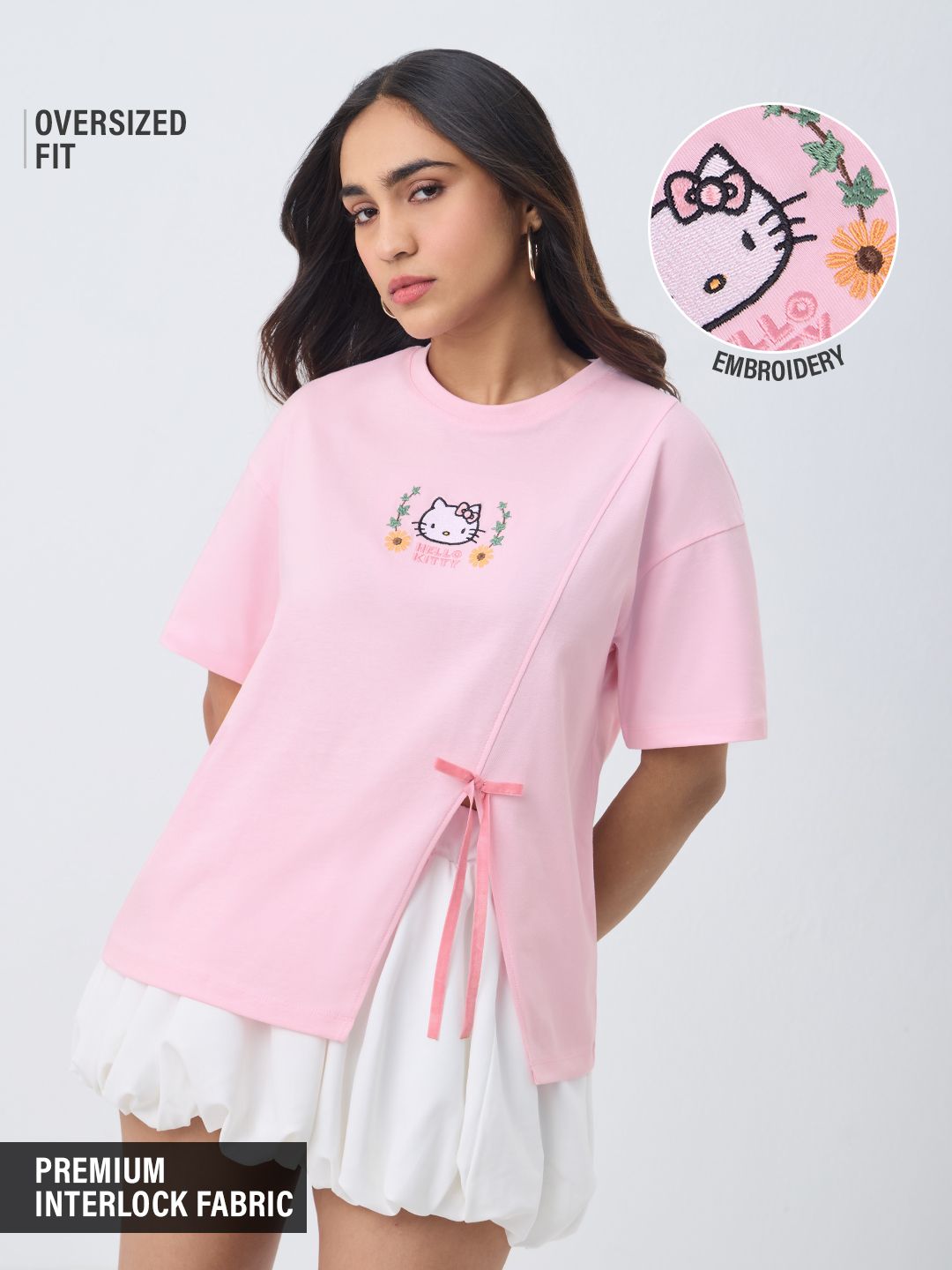 Hello Kitty: Pink Bow Women Oversized T-Shirts Online