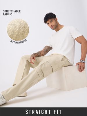 Buy Textured Cargo Pants: Creme Men Pants Online