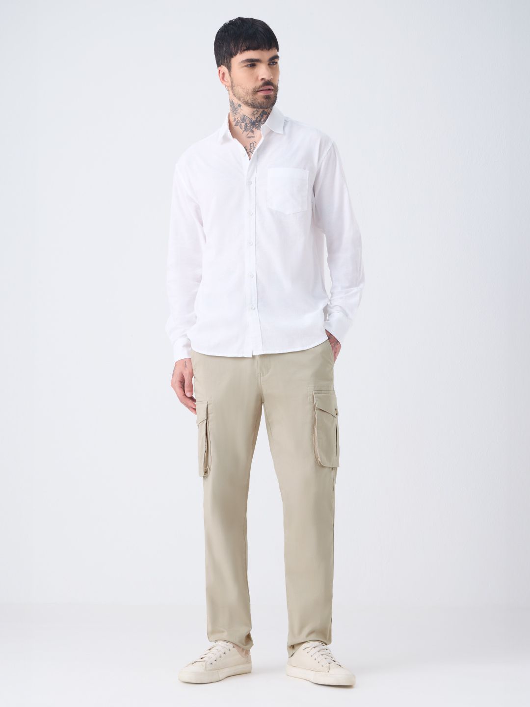 Solids: Beige Men Cargo Pants online