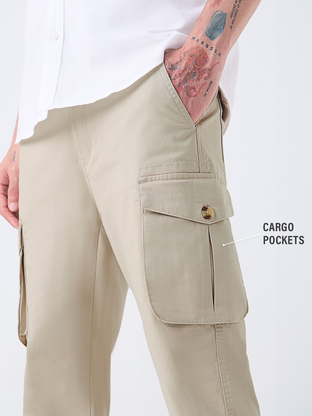 Solids: Beige Men Cargo Pants price