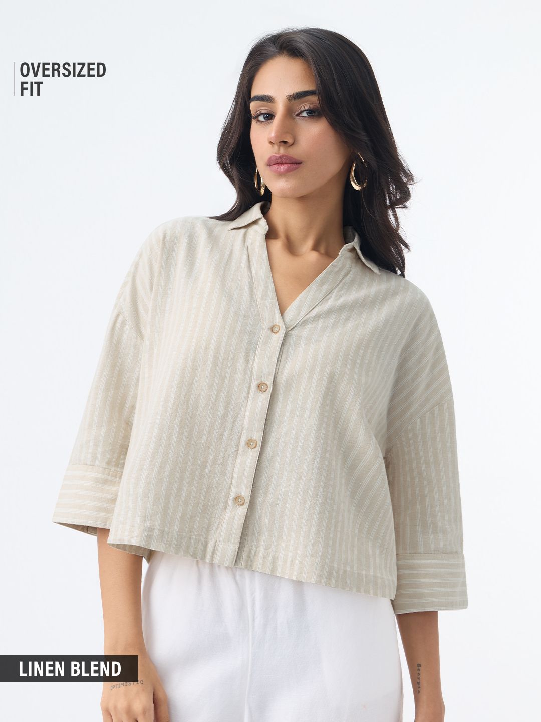 Cotton Linen Shirt: Latte