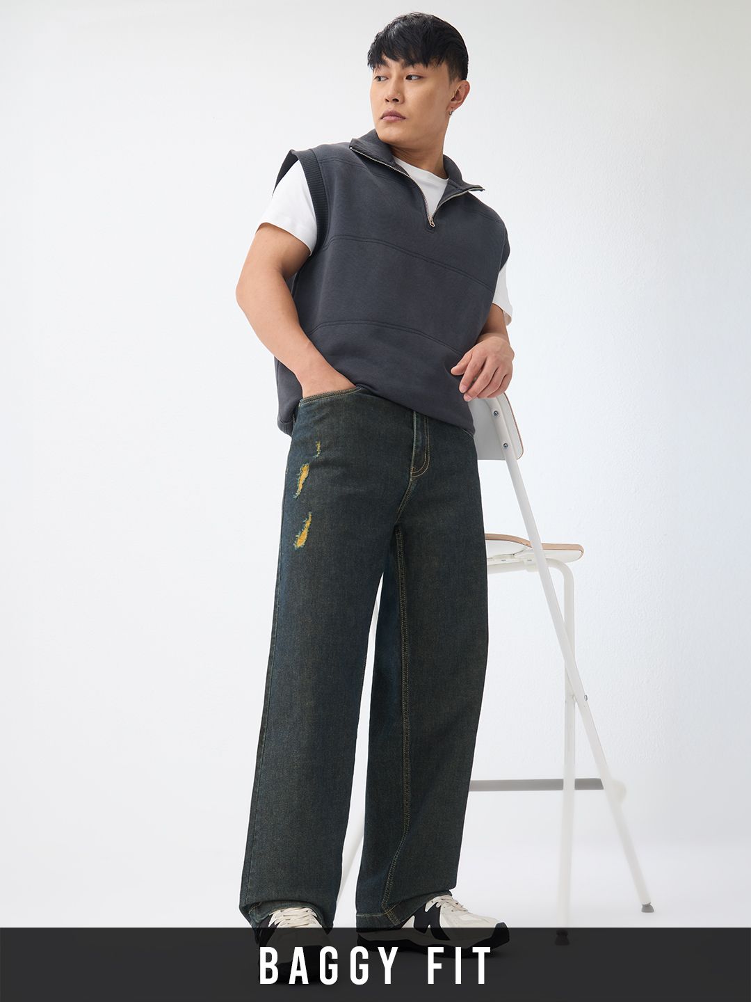 Baggy-Fit Denim: Dark Stone undefined Online