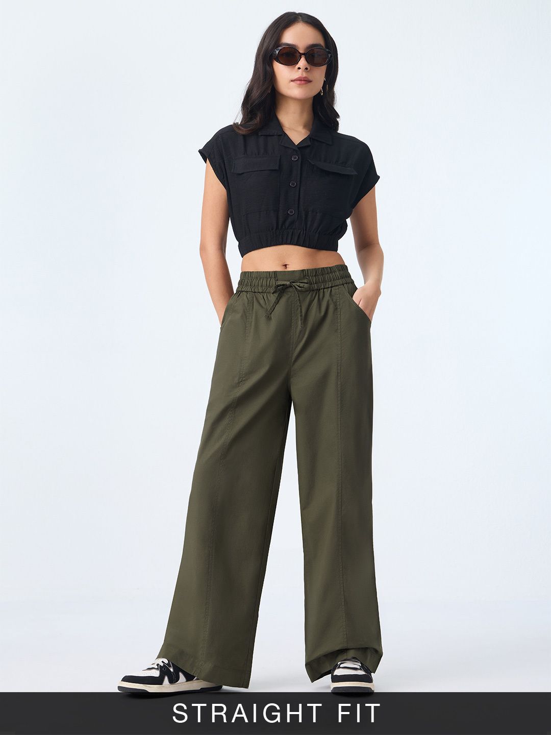 Pull On Pants: Moss green (Straight Fit) 