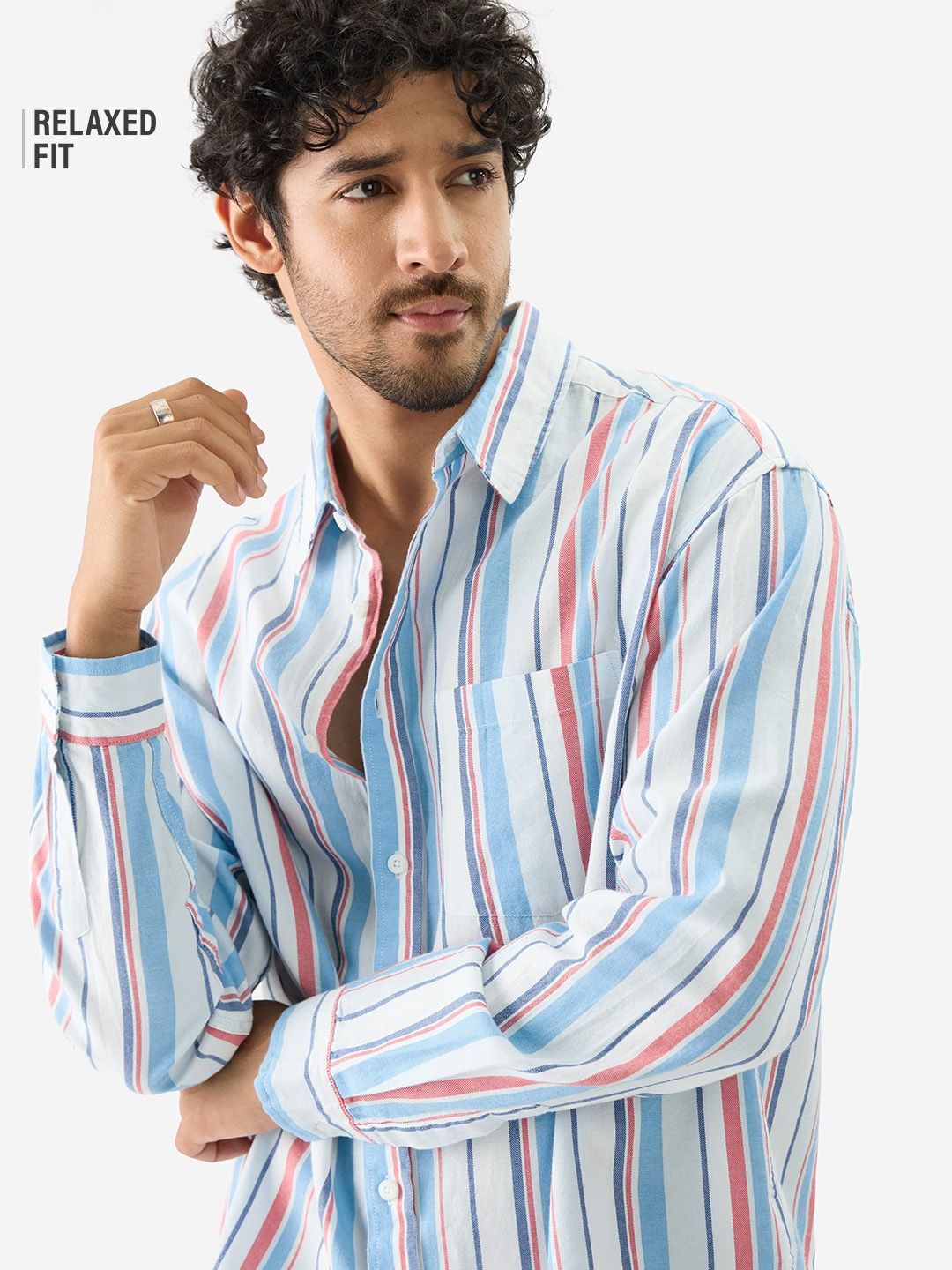 Stripes: Blue, Red Men Relaxed Shirts