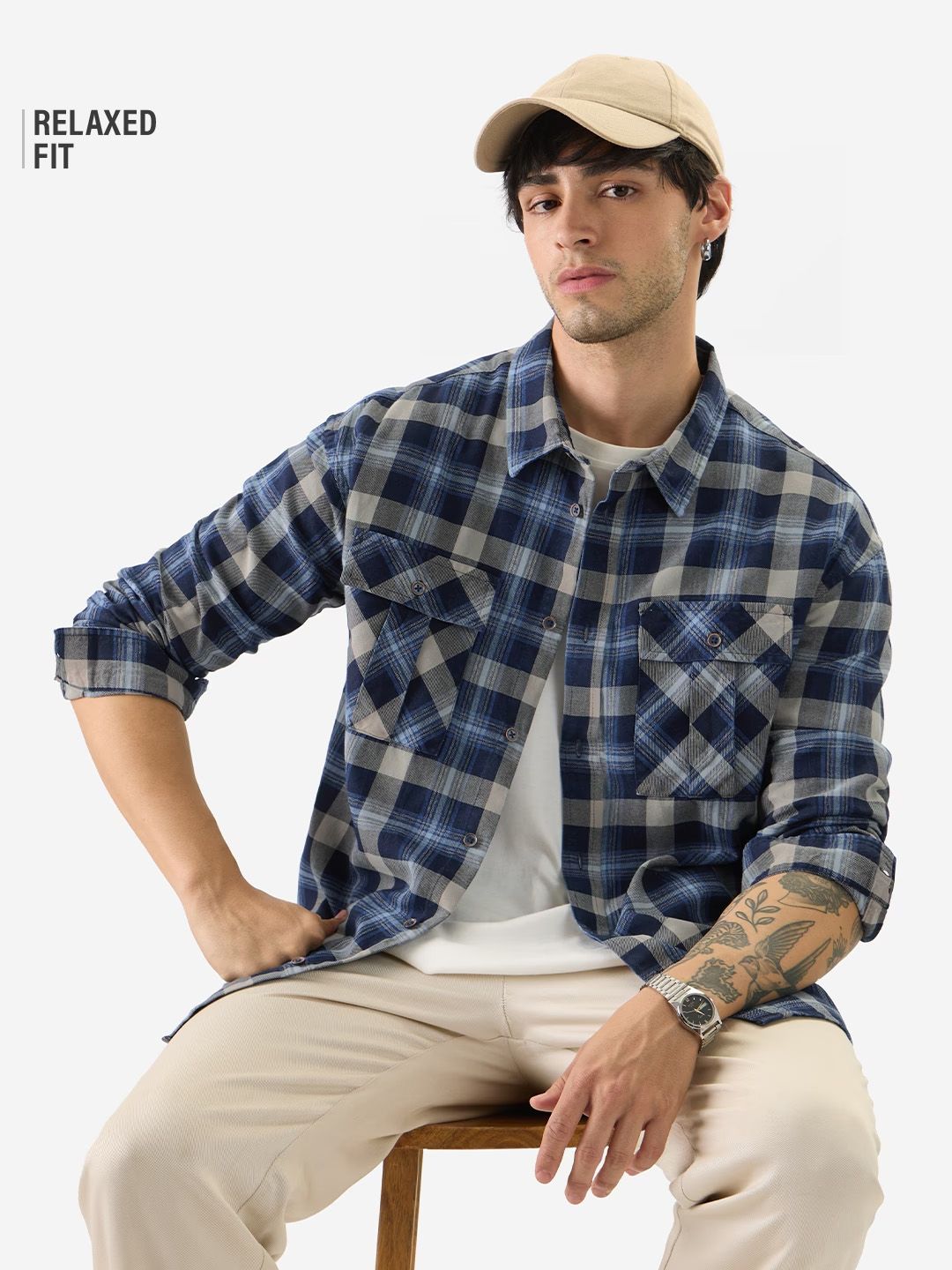 Plaid Shirt: Golden Horizon Men Utility Shirts