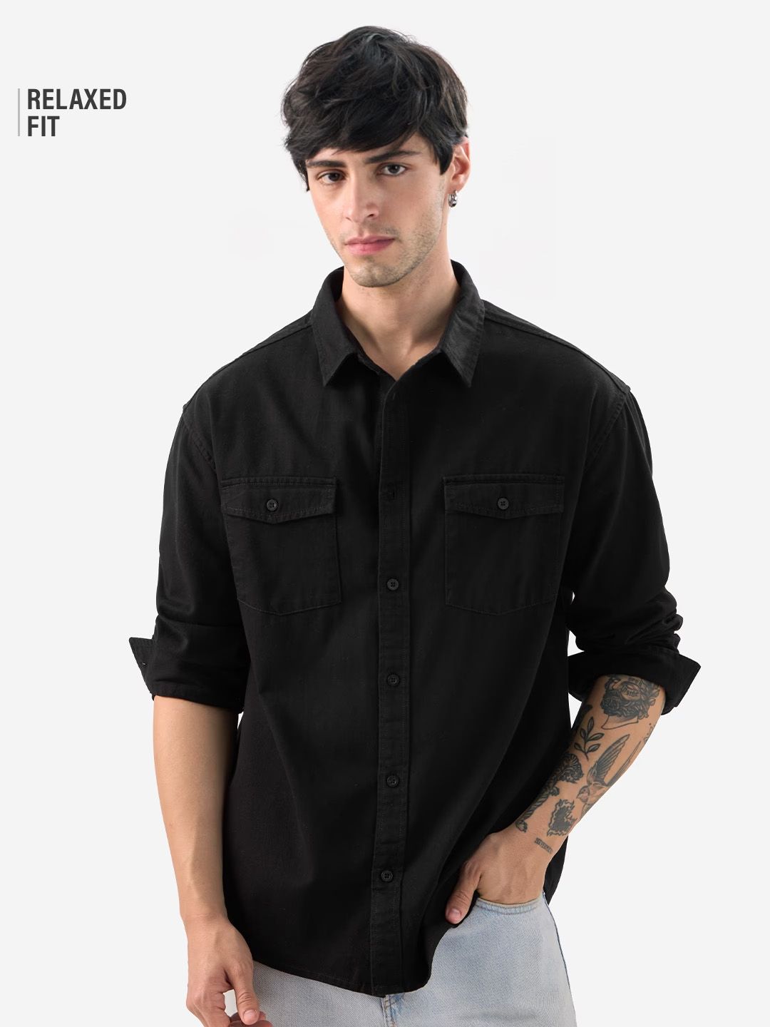 Solids: Mystic Black Men Utility Shirts Online