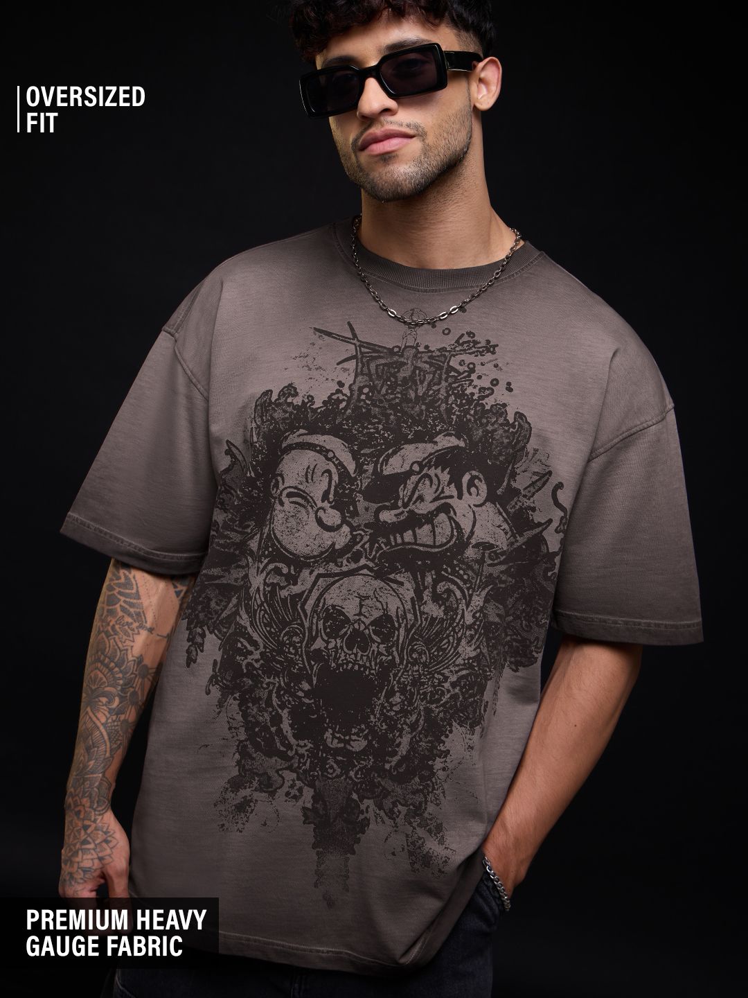 Buy Popeye: Skull Men Oversized T-Shirt Online