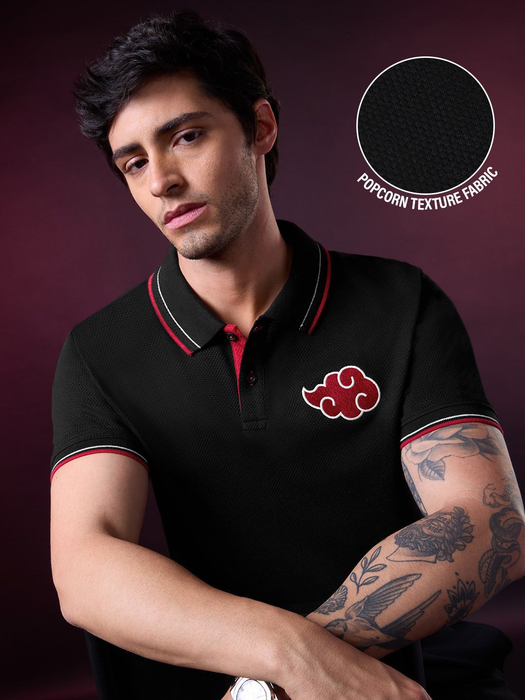 Naruto: Akatsuki Cloud Textured Polo (Men) · New
