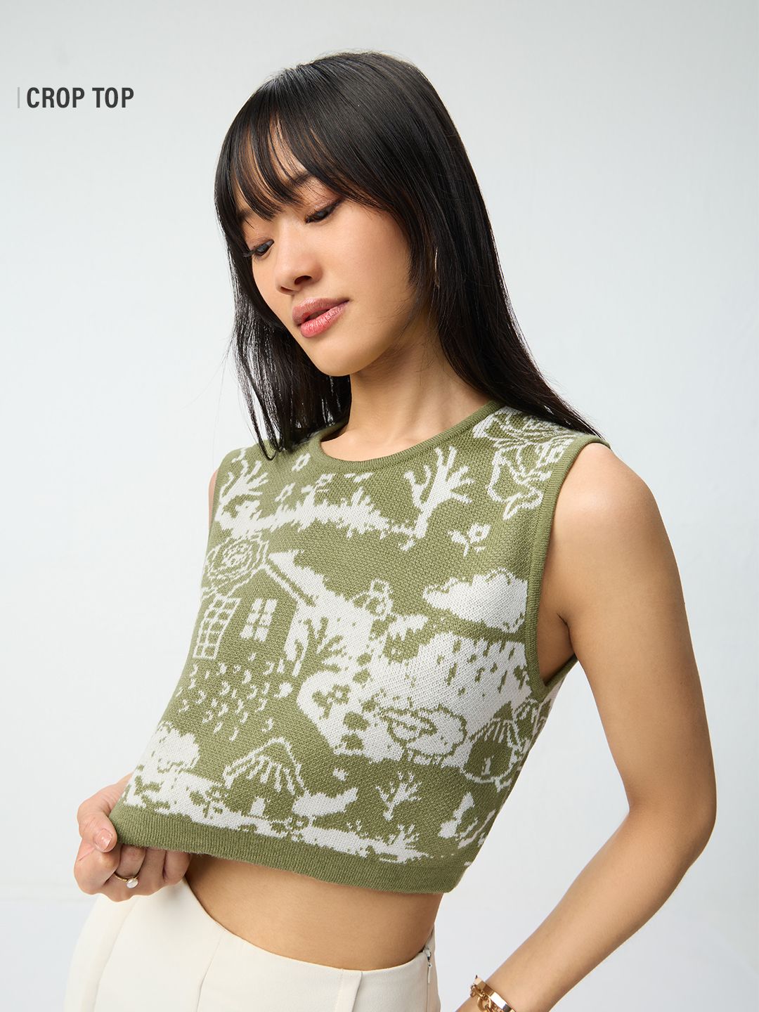 Jacquard Vest: Landscape Women Cropped Tops Online