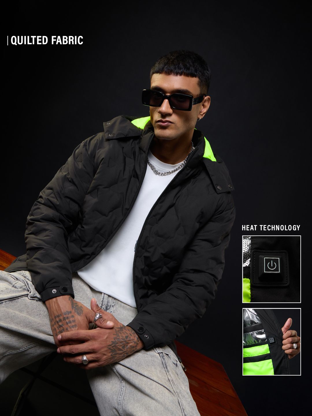 Heat Tech Jacket: Neon Drift Men Puffer Jackets Online