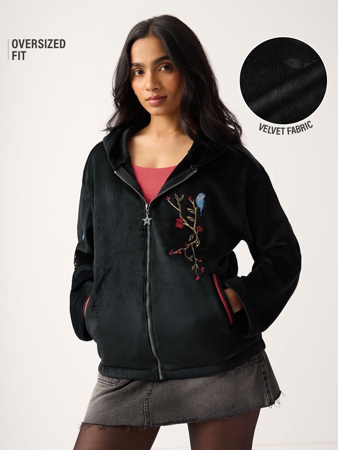 Zipper Hoodie: Velvet Vines Women Oversized Hoodies Online