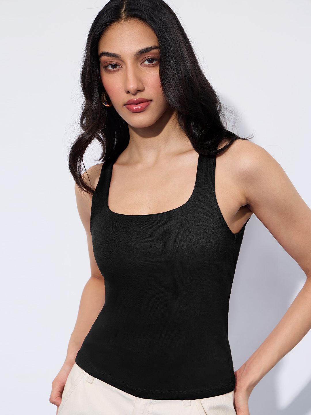 Essential Solids: Royal Black Women Tank Tops Online