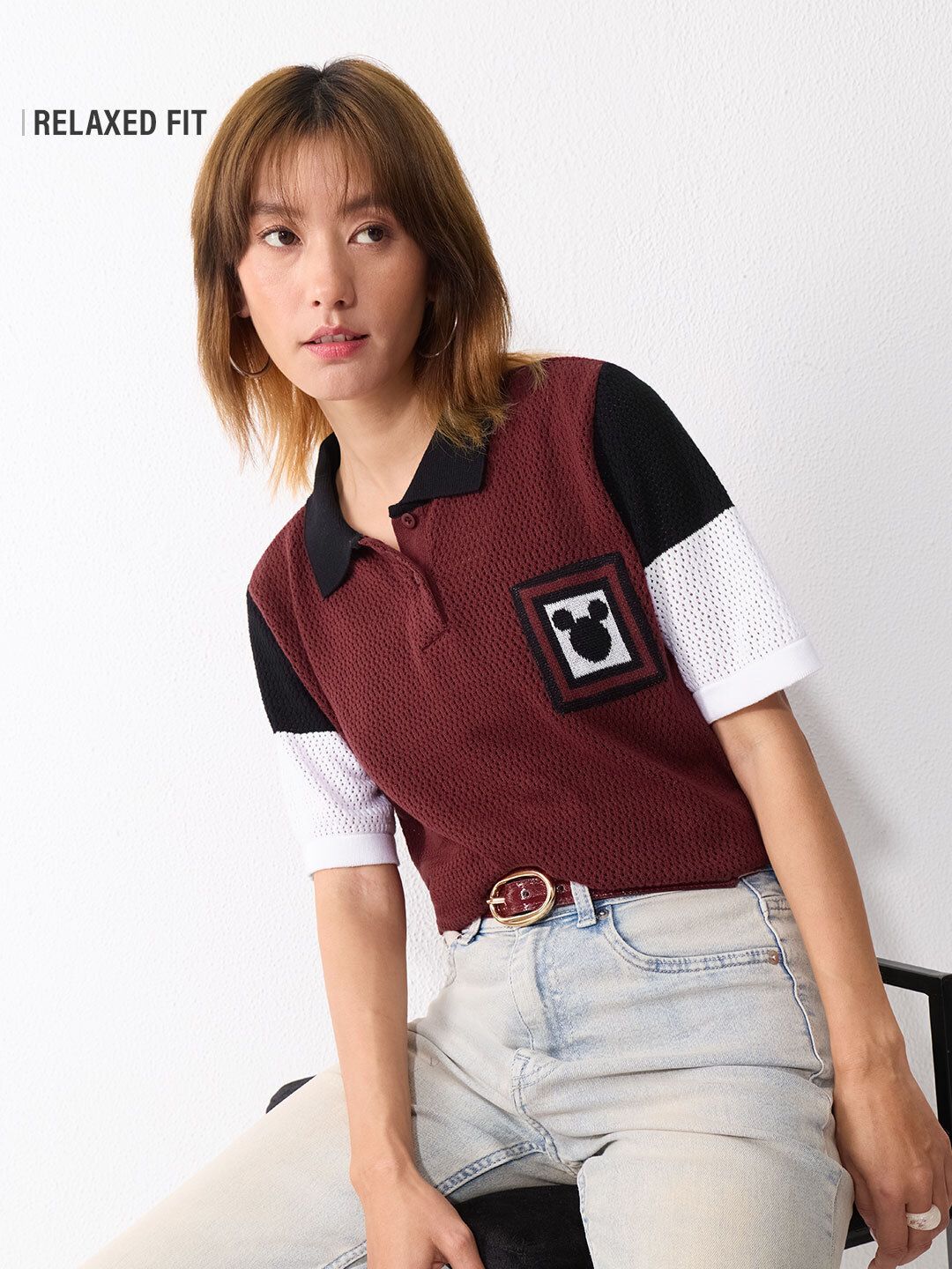 Open Knit Polo: Mickey Women Polo T-Shirts Online
