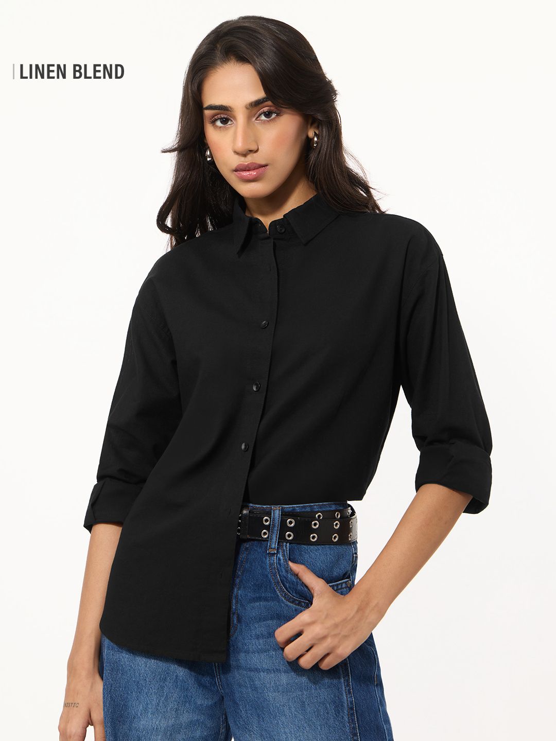 Cotton Linen Shirt: Black Women Shirts