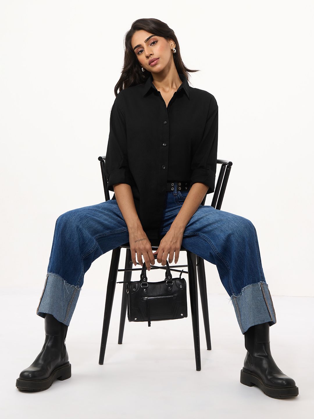 Cotton Linen Shirt: Black Women Shirts price