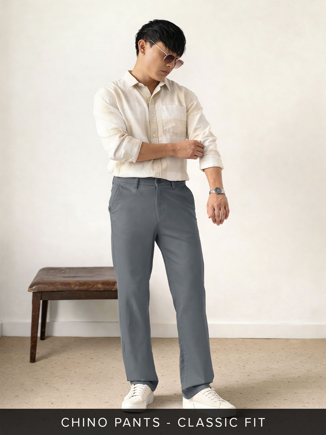 Chino Pants: Pebble Grey Chino Pants Online