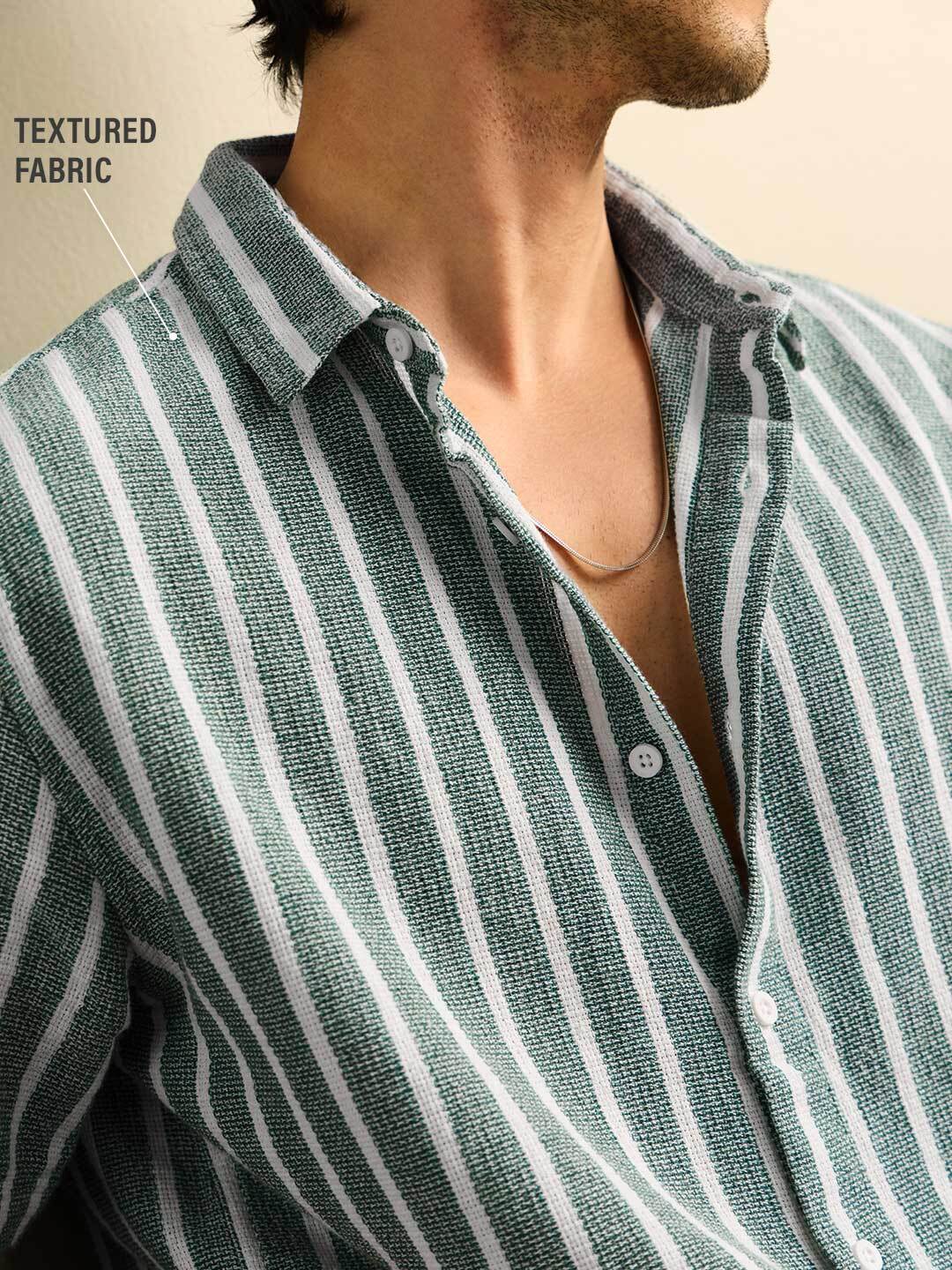 TSS Originals: Stripes Green Men Textured Shirts online