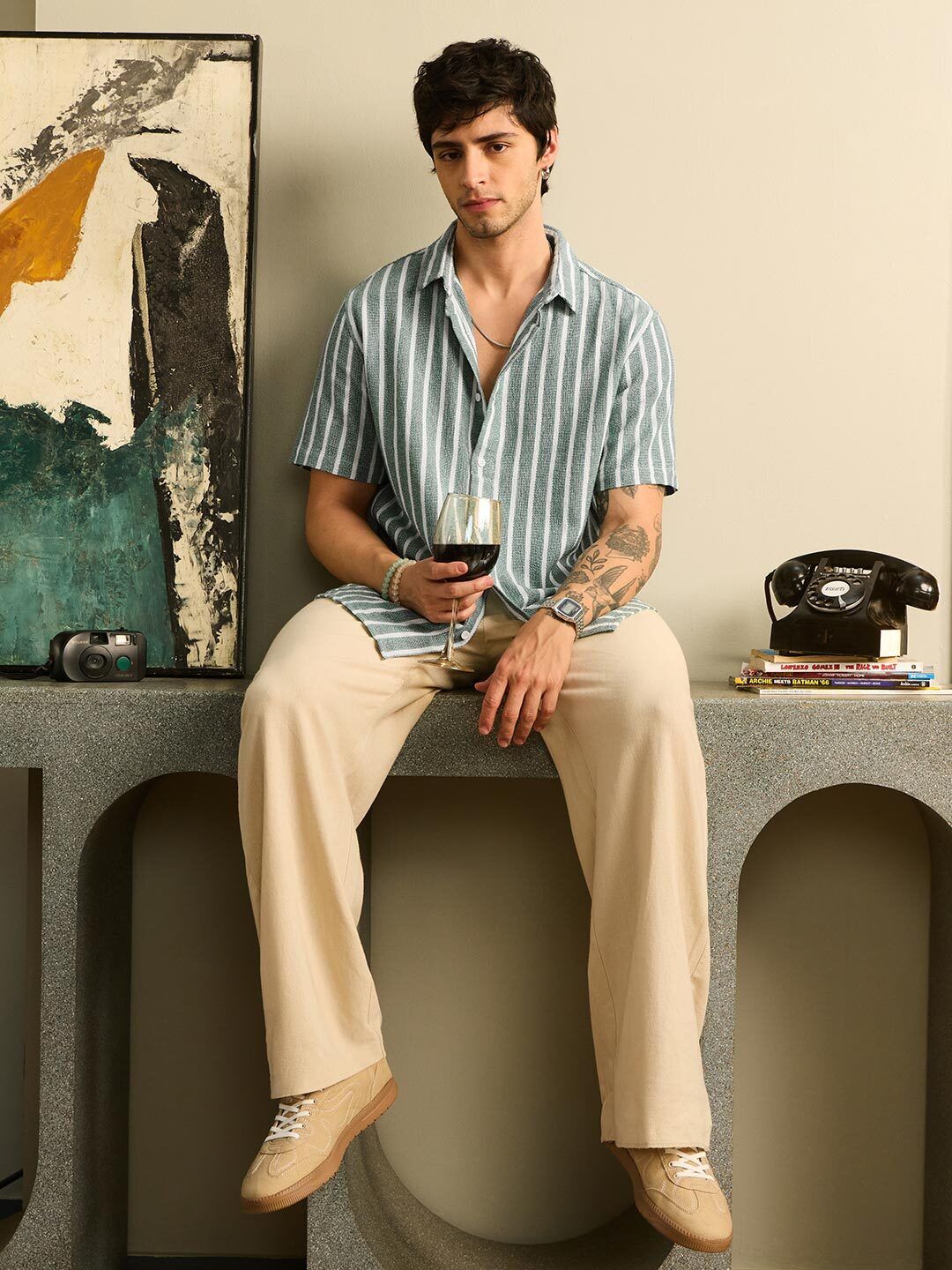 Buy TSS Originals: Stripes Green Men Textured Shirts