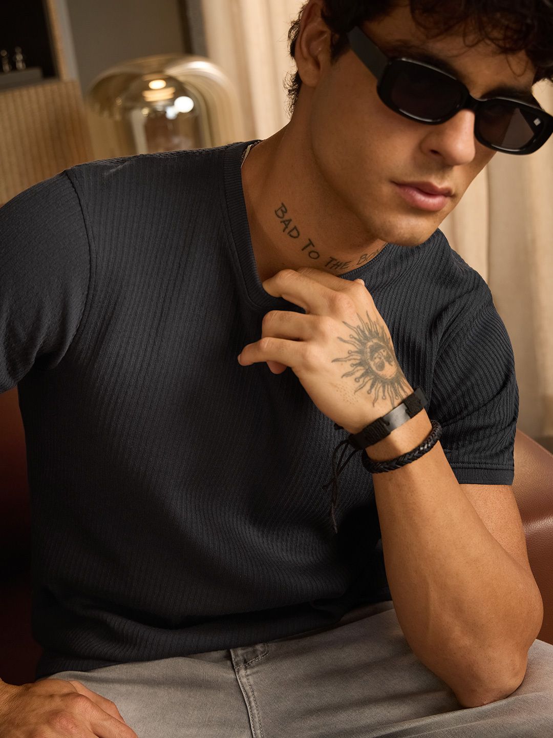 Korean T-Shirt: Charcoal T-Shirts Online