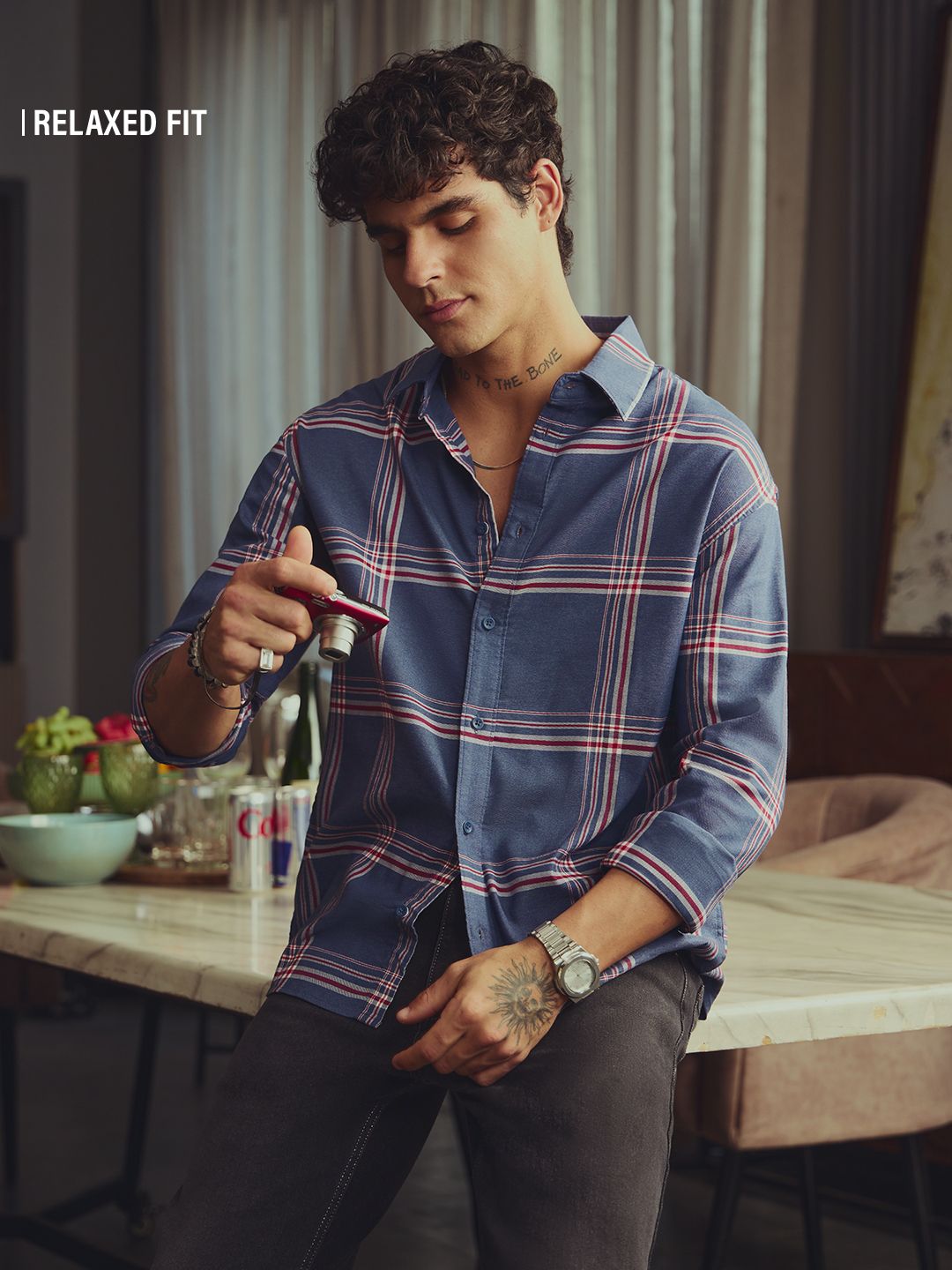 Plaid Shirt: Cobalt Men Relaxed Shirts Online