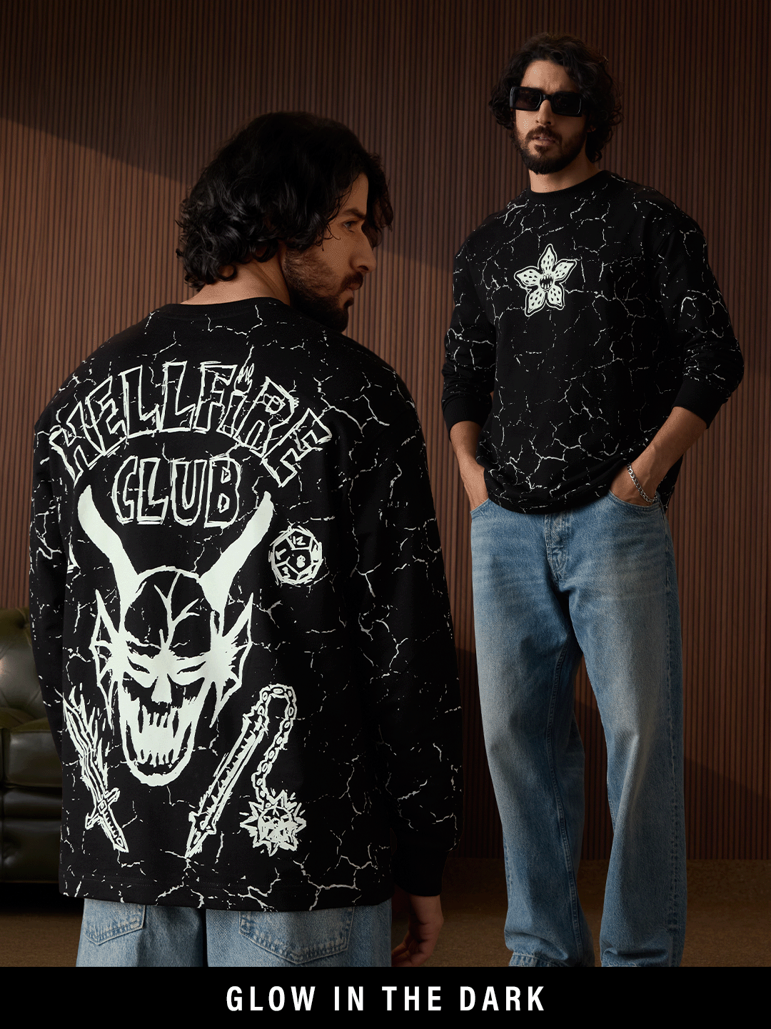 Stranger Things: Hellfire Glow Oversized Full Sleeve T-Shirts Online