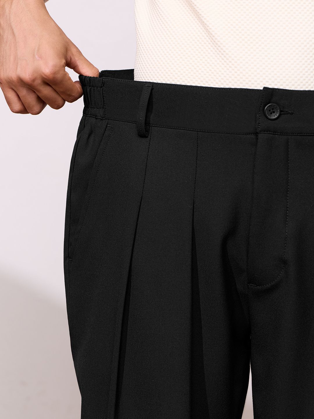 Buy Double Pleated Pants: Black Men Super Flex Pants Online