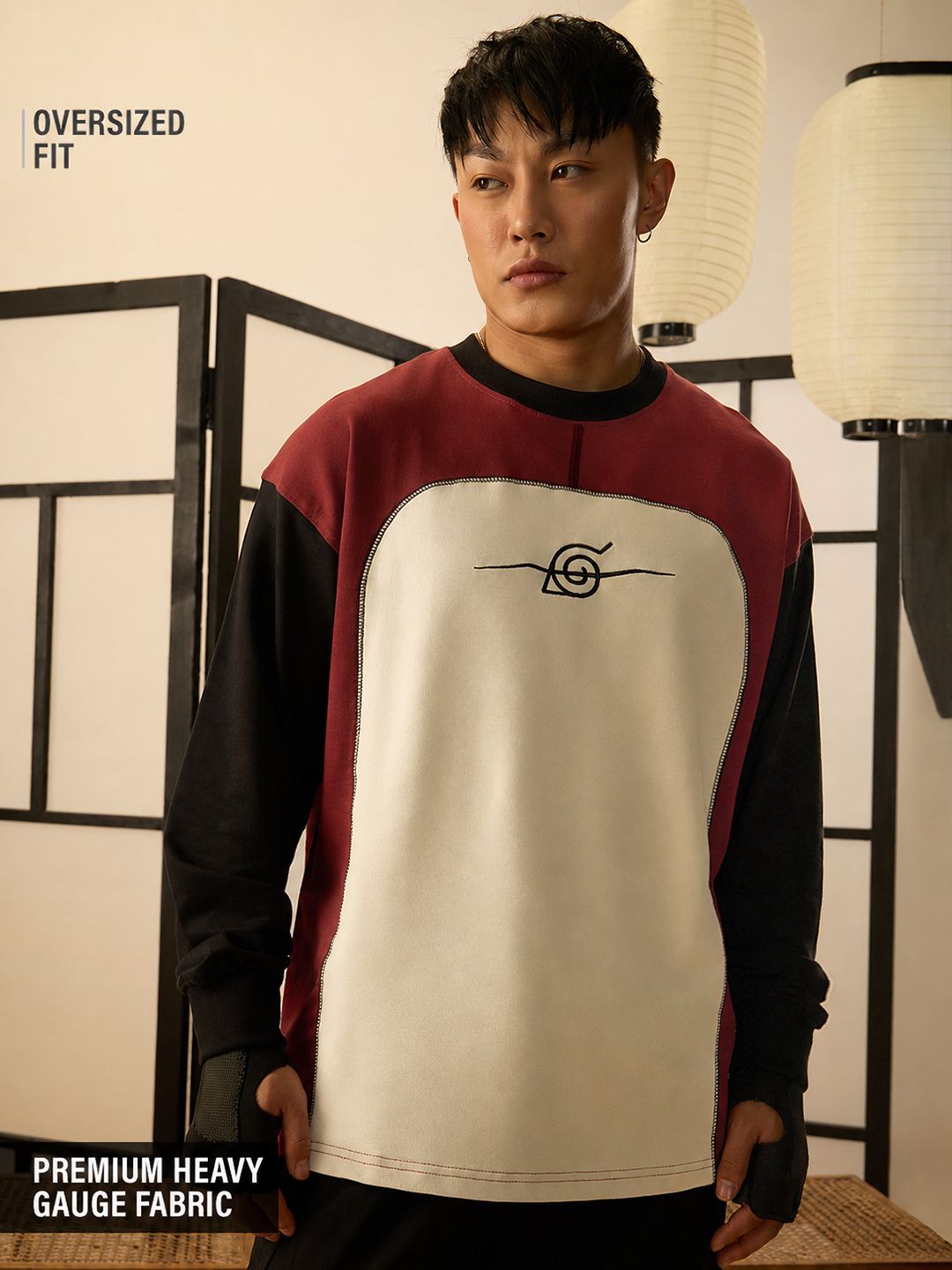 Naruto Shippuden: Konoha Leaf Rogue Oversized Full Sleeve T-Shirt (Men) · New