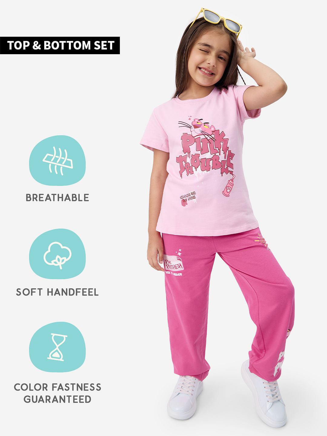 Pink Panther: Pink Trouble Girls Cotton Co-ord Sets