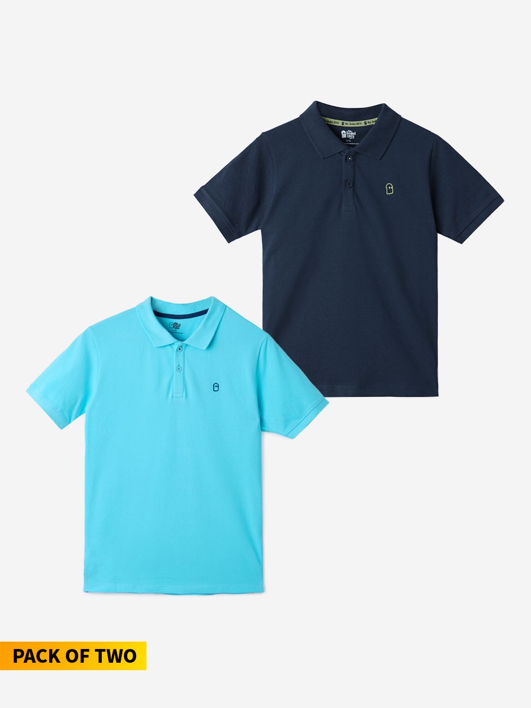 Solids: Indigo & Airy Blue (Pack Of 2) Boys Cotton Polo T-Shirts (2-8 Yrs)