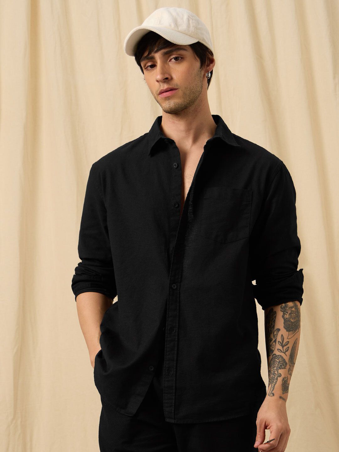 Cotton Linen Set: Black Men Co-ord Sets price